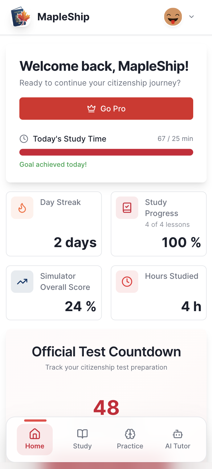 MapleShip portal mobile view in light mode